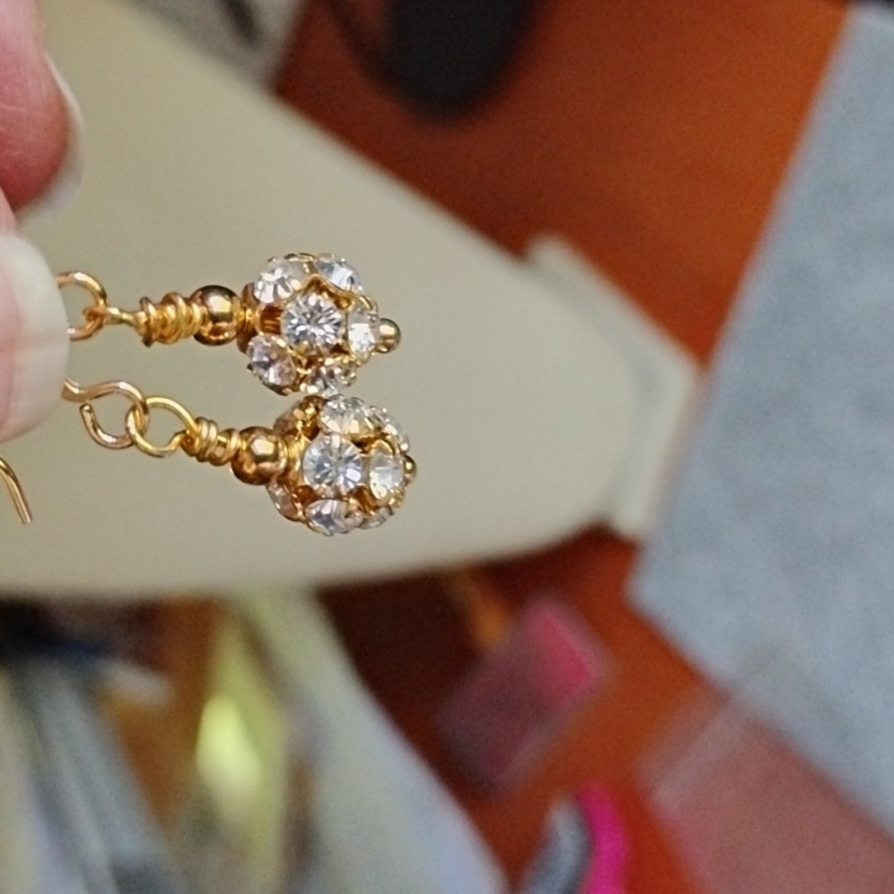 HAND CRAFTED SWAROVSKI CRYSTAL DISCO BALL EARRINGS - Picture 5 of 7